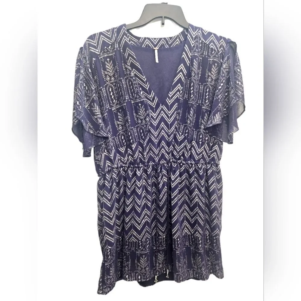 Free People Chevron V-Neck Blouson Mini Dress - Sz. Small - Picture 2 of 13